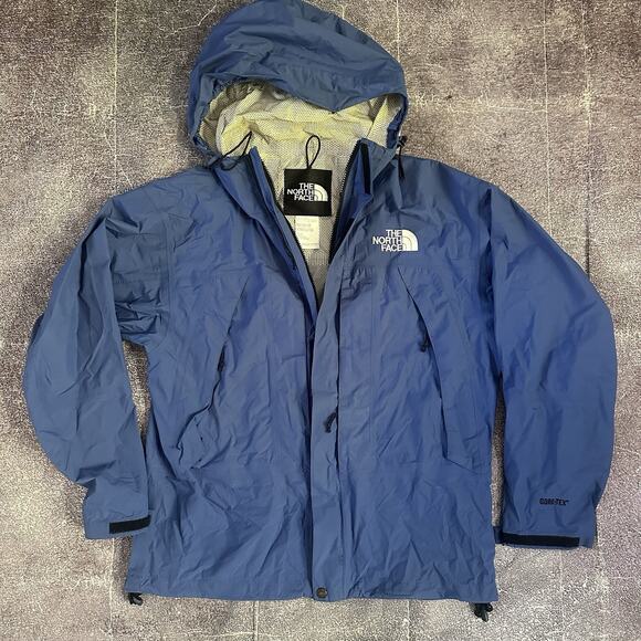 Men's Vintage 90's The North Face Gore Tex Blue Zip Hooded Rain Coat Jacket Sz M - Picture 1 of 5
